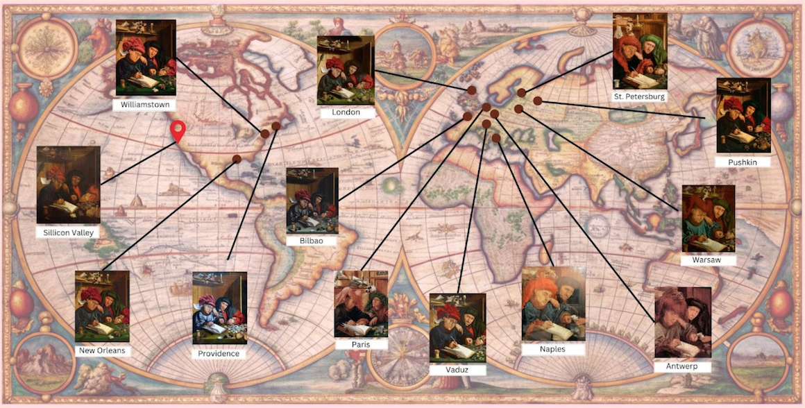 A world map displaying the known locations of several variants of The Tax Collectors